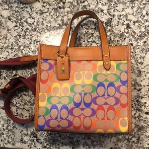 Coach Field Tote 22 In Rainbow Signature Canvas